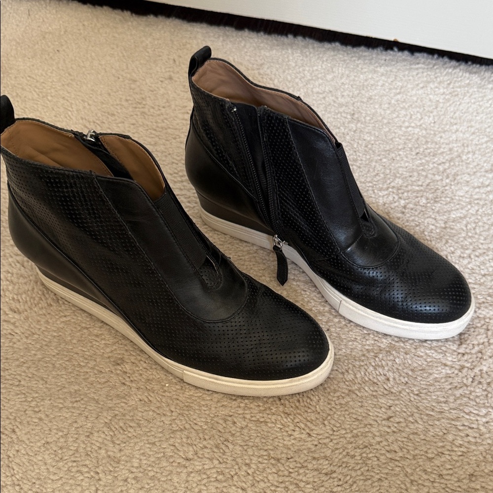 Paolo Black Perforated Wedge Sneakers